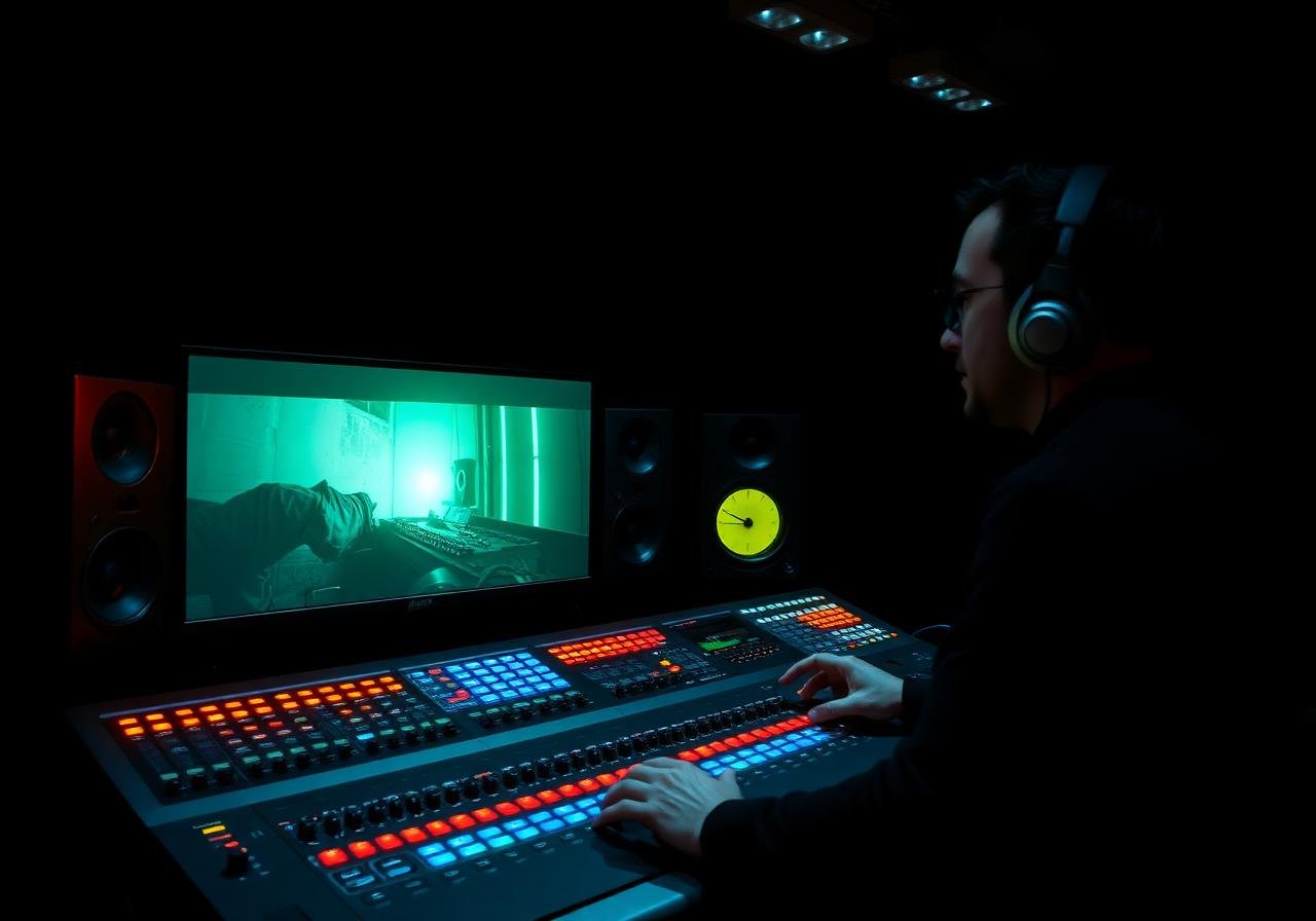 Colourist working at a grading console